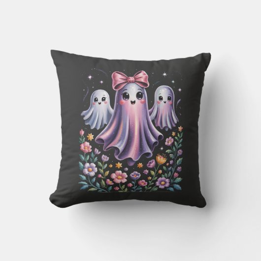 虹色の幽霊の女の子のハロウィン クッション (正面)