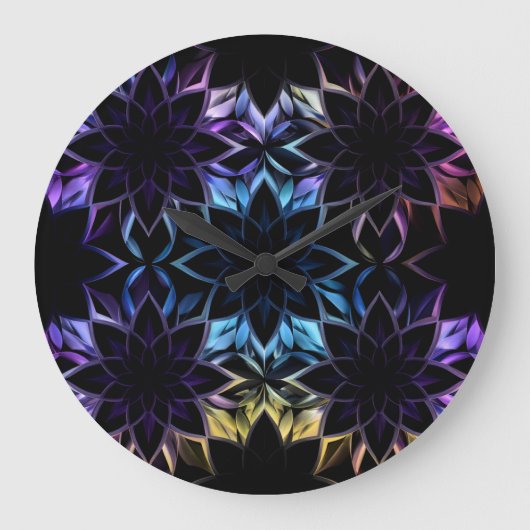 虹色の幾何学的な花壁時計 ラージ壁時計 (正面)