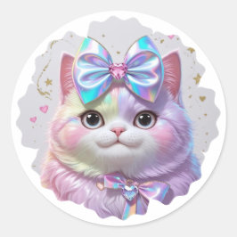 虹色の弓を持つかわいい猫 ラウンドシール