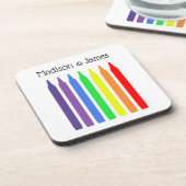 虹色の明るいワックスのクレヨン、あなたの名前 コースター (左側)