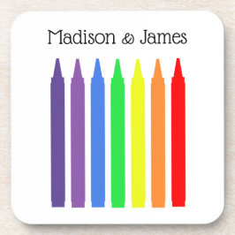 虹色の明るいワックスのクレヨン、あなたの名前 コースター