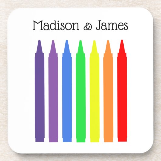 虹色の明るいワックスのクレヨン、あなたの名前 コースター (正面)