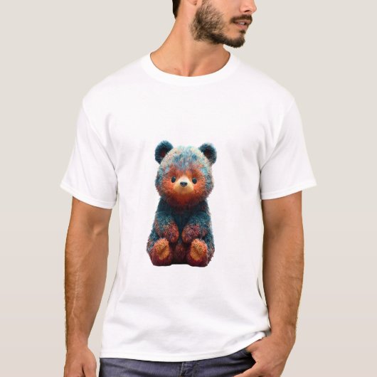 虹色の毛むくじゃらのクマの男性 Tシャツ (正面)