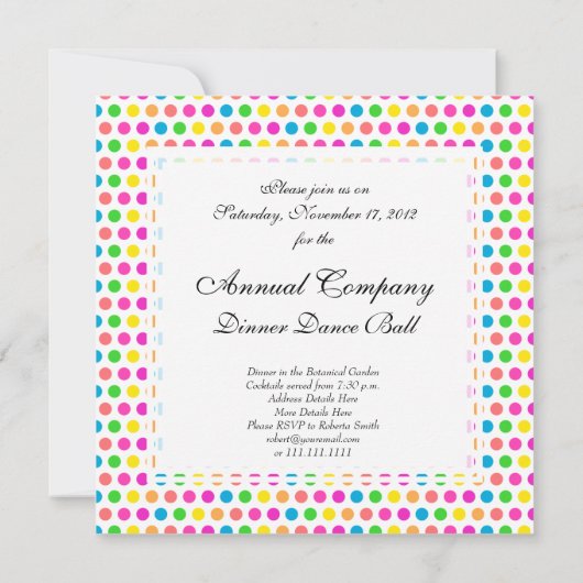 虹色の水玉模様おもしろいハッピーパターン 招待状 (裏面)