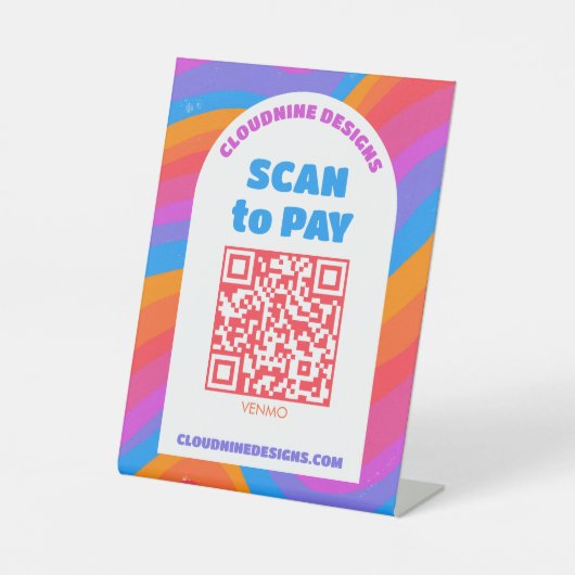 虹色の波 プライド月間 SCAN TO PAY QRコード 台座サイン (正面)