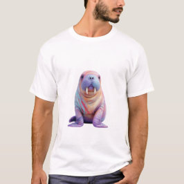 虹色の渦巻き模様の毛むくじゃらのセイウチの男性向けデザイン Tシャツ