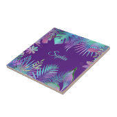 虹色の熱帯離れティール(緑がかった色)、紫の上の名前 タイル (側面)