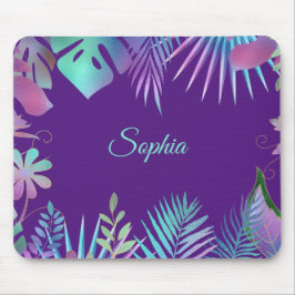 虹色の熱帯離れティール（緑がかった色）、紫の上の名前 マウスパッド