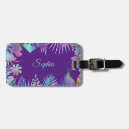 虹色の熱帯離れティール（緑がかった色）、紫の上の名前 ラゲッジタグ