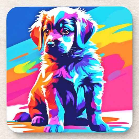 虹色の犬のアート コースター (正面)