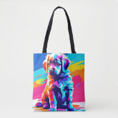 虹色の犬のアート トートバッグ (正面)