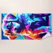 虹色の犬のアート ビーチタオル (正面)