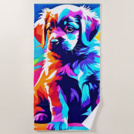 虹色の犬のアート ビーチタオル