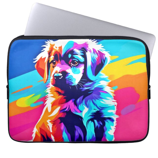 虹色の犬のアート ラップトップスリーブ (正面)