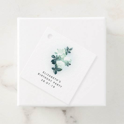 虹色の白いバラと緑のレース フェイバータグ (インサイチュ)