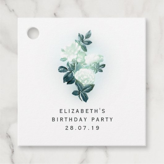 虹色の白いバラと緑のレース フェイバータグ (正面)