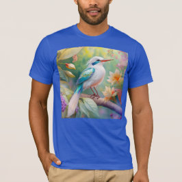 虹色の白冠を持つ幻想的なティール翼の鳥 Tシャツ