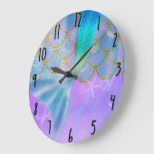 虹色の真珠のきらめくの輝きの人魚の尾 ラージ壁時計 (傾斜)
