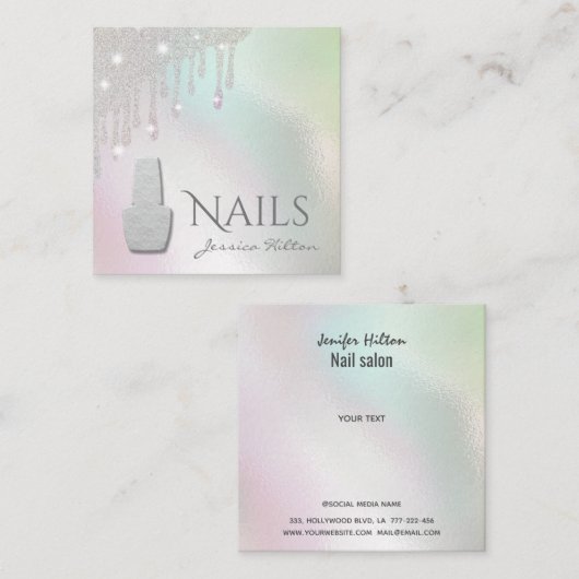 虹色の真珠のキラキラの乾燥ネイルサロン スクエア名刺 (正面/裏面)