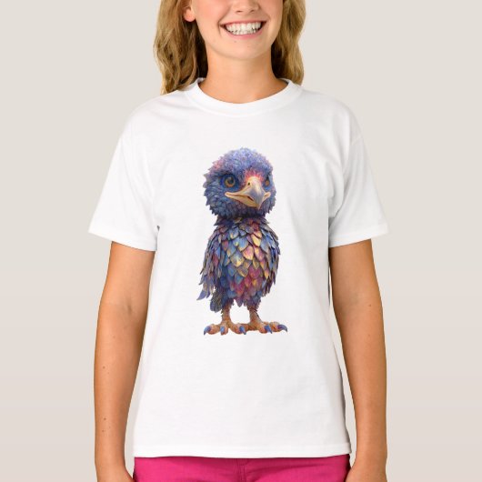 虹色の神話の羽ばたきフクロウの子供服 Tシャツ (正面)