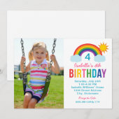 虹色の空の白い写真 女の子の誕生日パーティー 招待状 (正面/裏面)