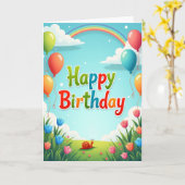 虹色の空の誕生日カード カード (黄色い花)