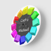 虹色の立方体のリング ラウンド壁時計 (傾斜)