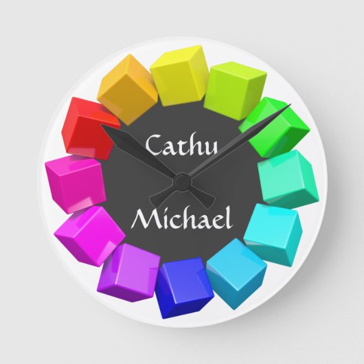 虹色の立方体のリング ラウンド壁時計 (正面)
