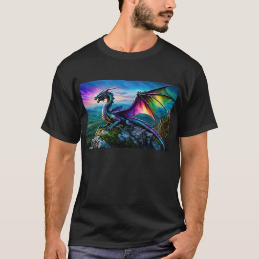 虹色の竜が彼の土地を守る Tシャツ (正面)