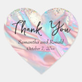 虹色の箔とグリッター結婚の感謝 ハートシール (正面)