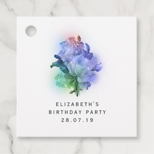 虹色の紫のバラとレース フェイバータグ (正面)