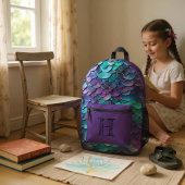 虹色の紫色の人魚のモノグラム プリントバックパック