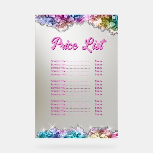 虹色の結晶の価格表 アクリルサイン (正面)