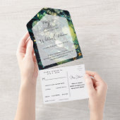 虹色の結晶の宝石,コケ,セージ,緑 オールインワン招待状 (貼ってはがせる)