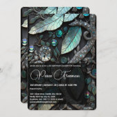 虹色の結晶の宝石,プラチナ,銀,ティール(緑がかった色) 招待状 (正面/裏面)