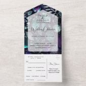 虹色の結晶の宝石，青，ラベンダー オールインワン招待状 (内側)