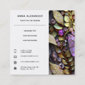 虹色の結晶宝石，ピンク，明るい赤紫色,金ゴールド スクエア名刺 (裏面)