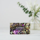 虹色の結晶宝石，ピンク，明るい赤紫色,金ゴールド 名刺 (スタンド正面)