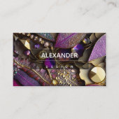 虹色の結晶宝石,ピンク,明るい赤紫色,金ゴールド 名刺 (正面)