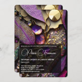 虹色の結晶宝石，ピンク，明るい赤紫色,金ゴールド 招待状 (正面/裏面)