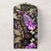 虹色の結晶宝石,ピンク,金ゴールド, オールインワン招待状 (外側)