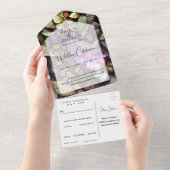 虹色の結晶宝石,ピンク,金ゴールド, オールインワン招待状 (貼ってはがせる)