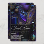 虹色の結晶宝石，紫，紫，金ゴールド 招待状 (正面/裏面)