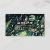 虹色の結晶宝石，緑，苔，ティール（緑がかった色） 名刺 (正面)