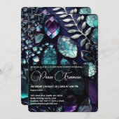 虹色の結晶宝石，青，ティール（緑がかった色），紫 招待状 (正面/裏面)