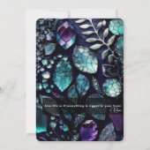 虹色の結晶宝石，青，ティール（緑がかった色），紫 招待状 (裏面)