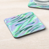虹色の緑と青のメタリック丸色 コースター (左側)
