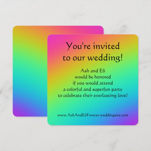 虹色の美しいグラデーション ウェディング 招待状 (正面/裏面)