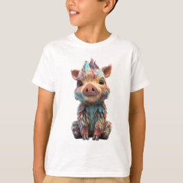 虹色の羽根の子豚キッズ Tシャツ