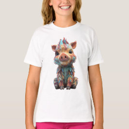 虹色の羽根の子豚 キッズ Tシャツ